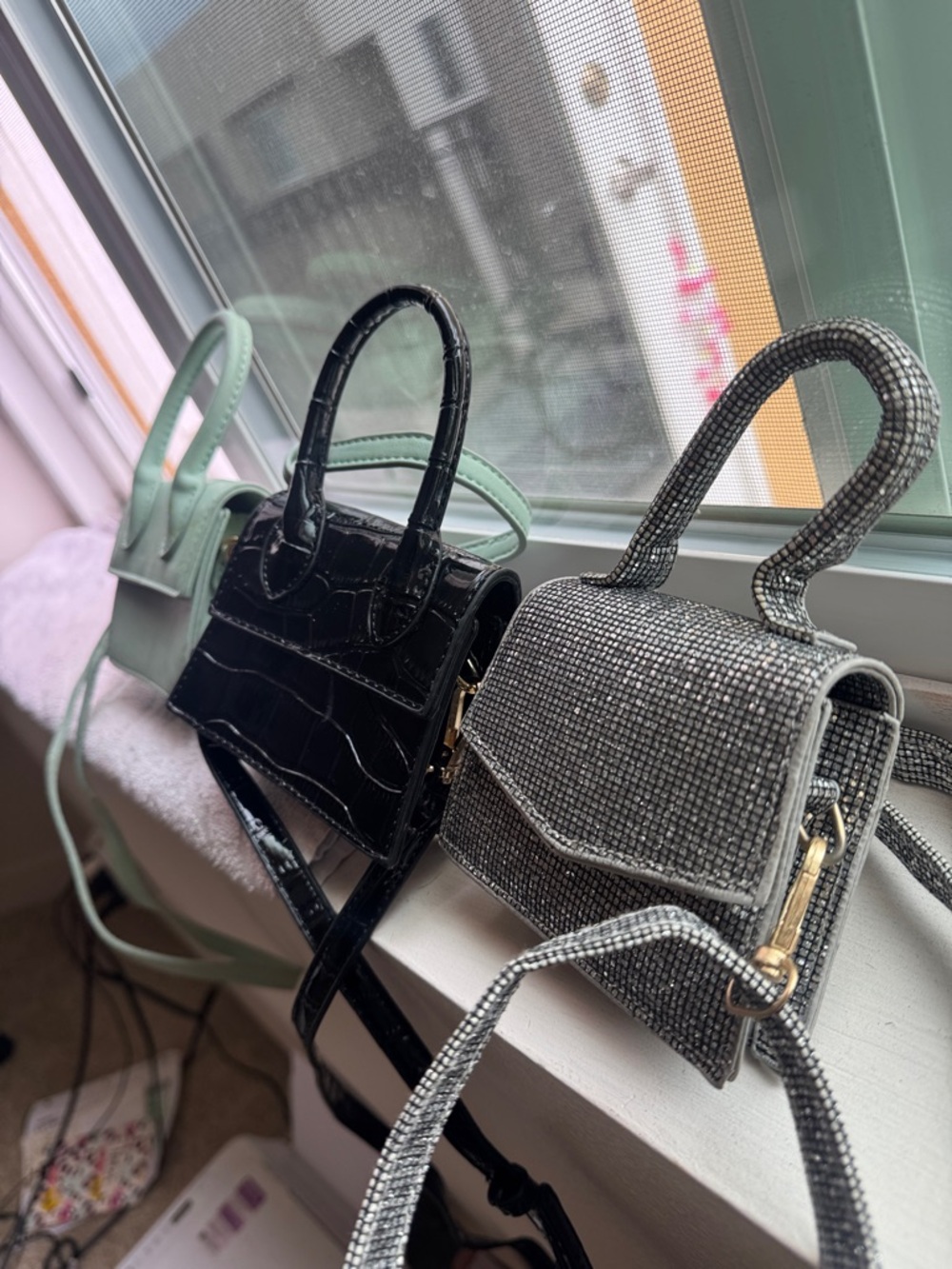 Mini Crossbody Handbag in Mint, Black & Silver - Stylish Women’s Bag - Picture 3 of 5
